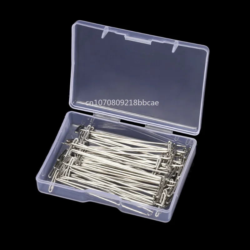 50Pcs Wig T Pins for Holding Wigs Silver 27-53mm Long T-pins Styling Tools For Wig Display Macrame Modelling with Box