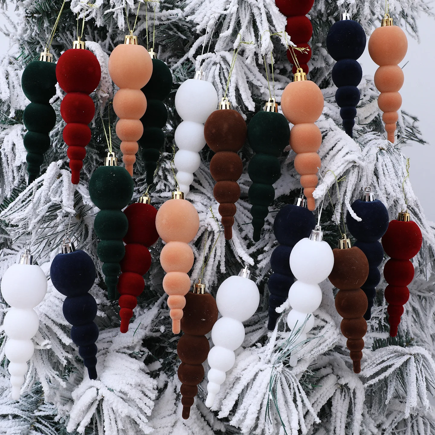

4Pcs Flocking Ball Special-shaped Ball Gourd Christmas Ball Set Christmas Tree Decoration Pendant Holiday Decorations