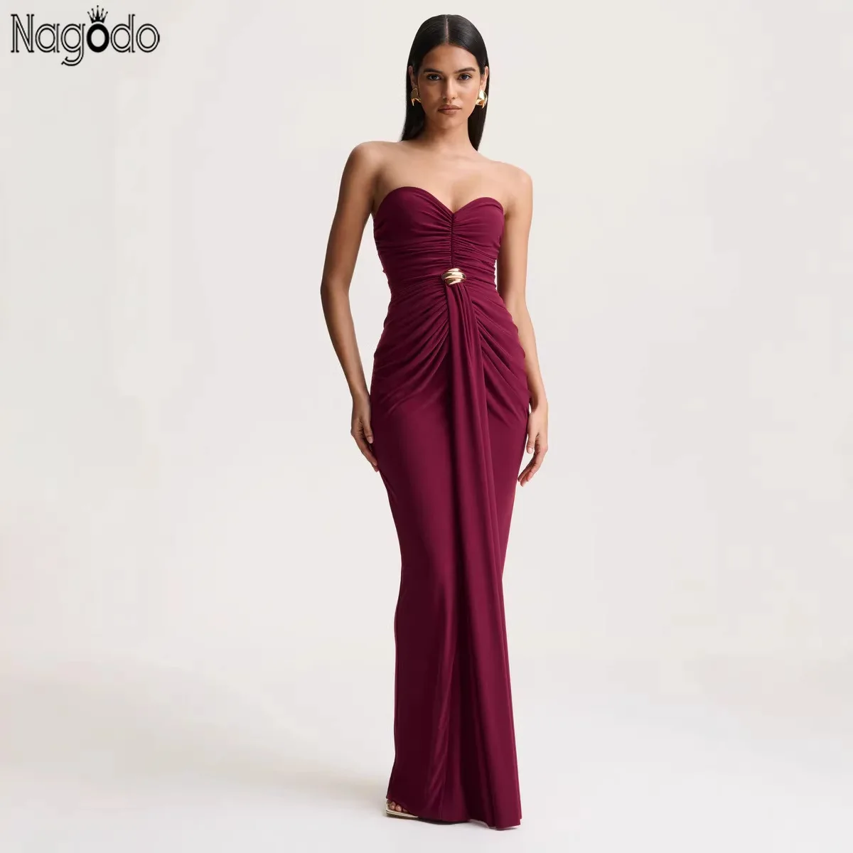 

Nagodo Women Off Shouder Strapless Long Sexy Dresses Sleeveless Backless Evening Maxi Dress Pleat Elegant Slim Cocktail Dress