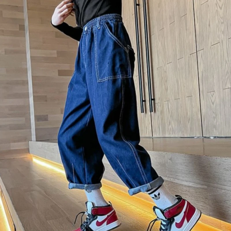 

2025 New Girls' Autumn/Winter Trendy Dad Jeans - Long Pants for Tall Kids, Spring Autumn Kids' Jeans, Oversized Casual Pants