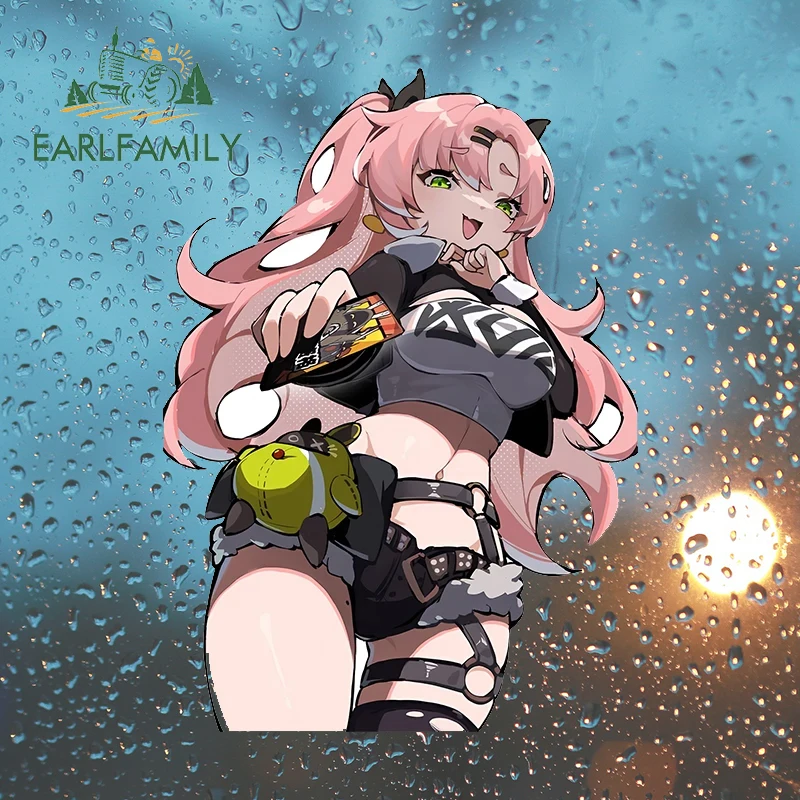 EARLFAMILY Adorable Zenless Zone Zero Nicole Car Stickers Pink Hair Girl Design Decals Creative Rearview Mirror Window Decor