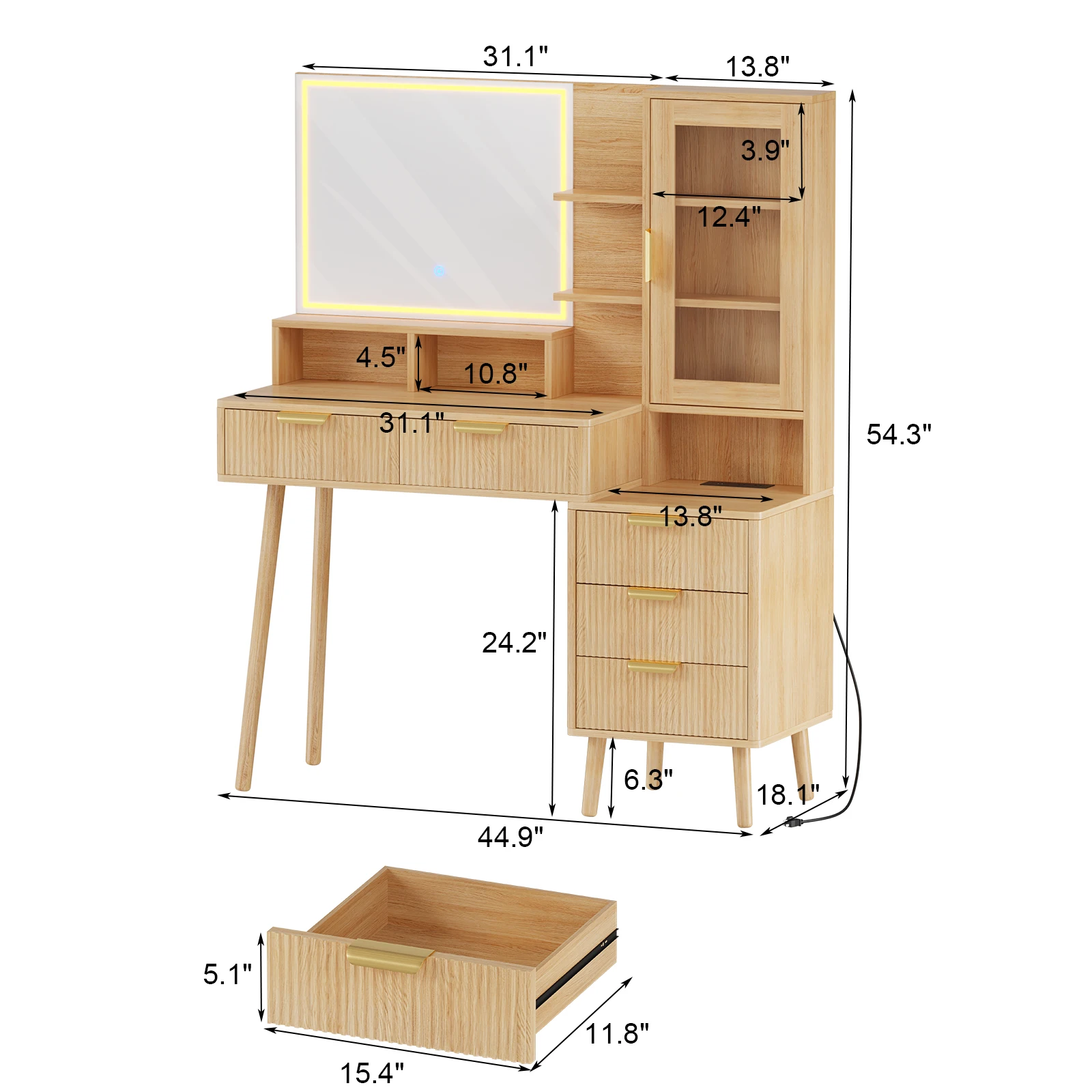 Modern Fluted Vanity Desk with 24