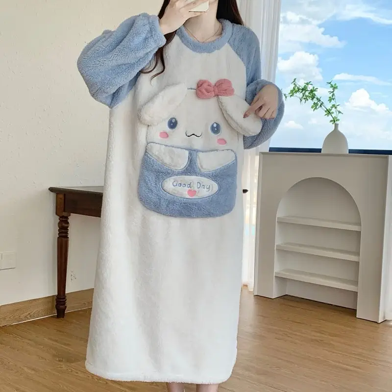 

2024 New Cinnamoroll Anime Kawaii Sanrio Ins Fashion Nightdress Female Cute Cartoon Coral Velvet Homewear Skirt Clothing Gifts