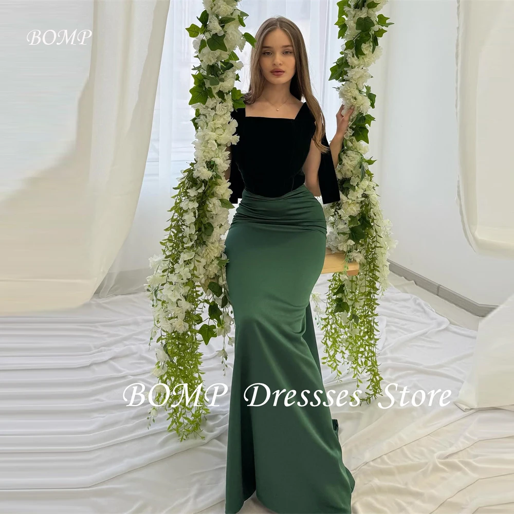 BOMP Simple Mermaid Evening Dresses Black Velvet Emerald Green Skirt Arabic Women Formal Party Dress Prom Gowns Customized