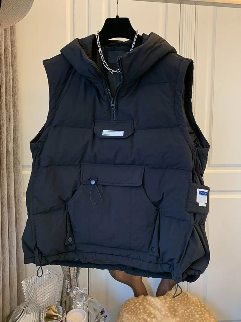 

Утепленный хлопковый жилет больших размеров 300 Pou, осенне-зимняя новинка, свободная верхняя одежда с капюшоном, молодежный тренд, утолщенная повседневная одежда