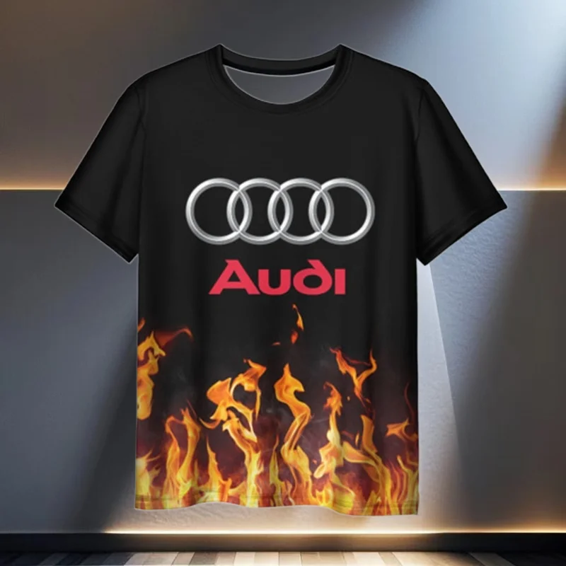 

Новый топ для гонок и мотоциклов, дышащая, быстросохнущая, летняя мужская и женская повседневная спортивная футболка с короткими рукавами Audi