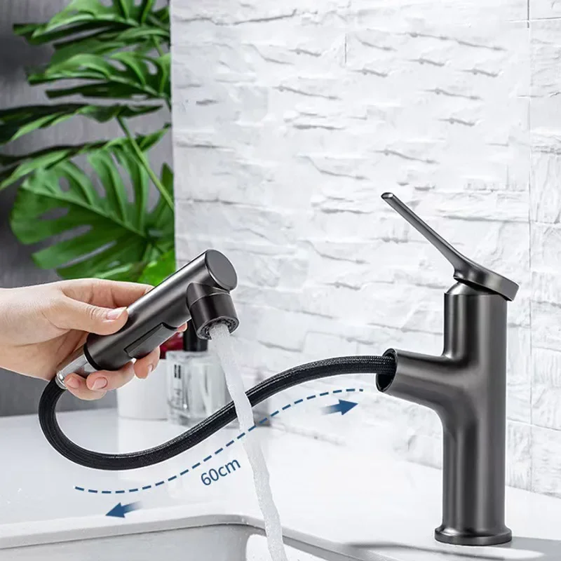 High-quality Wash Basin Hot and Cold Water Bathroom Toilet Wash Basin White Faucet Drop shipping 3 Modes Basin Pull-out Faucet