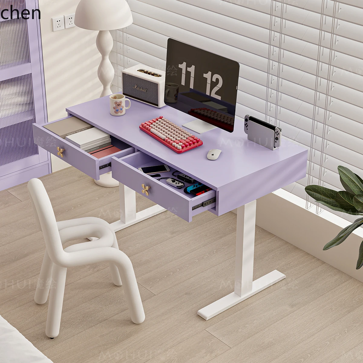 ZWS. Dopamine Electric Lifting Computer Desk Integrated Pink Desk Standing Workbench