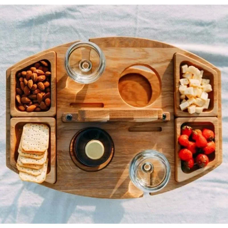 

Портативный деревянный стол для пикника с ручкой, уличный складной винный стол, съемный держатель для бокалов для вина, складной низкий столик, поднос для закусок
