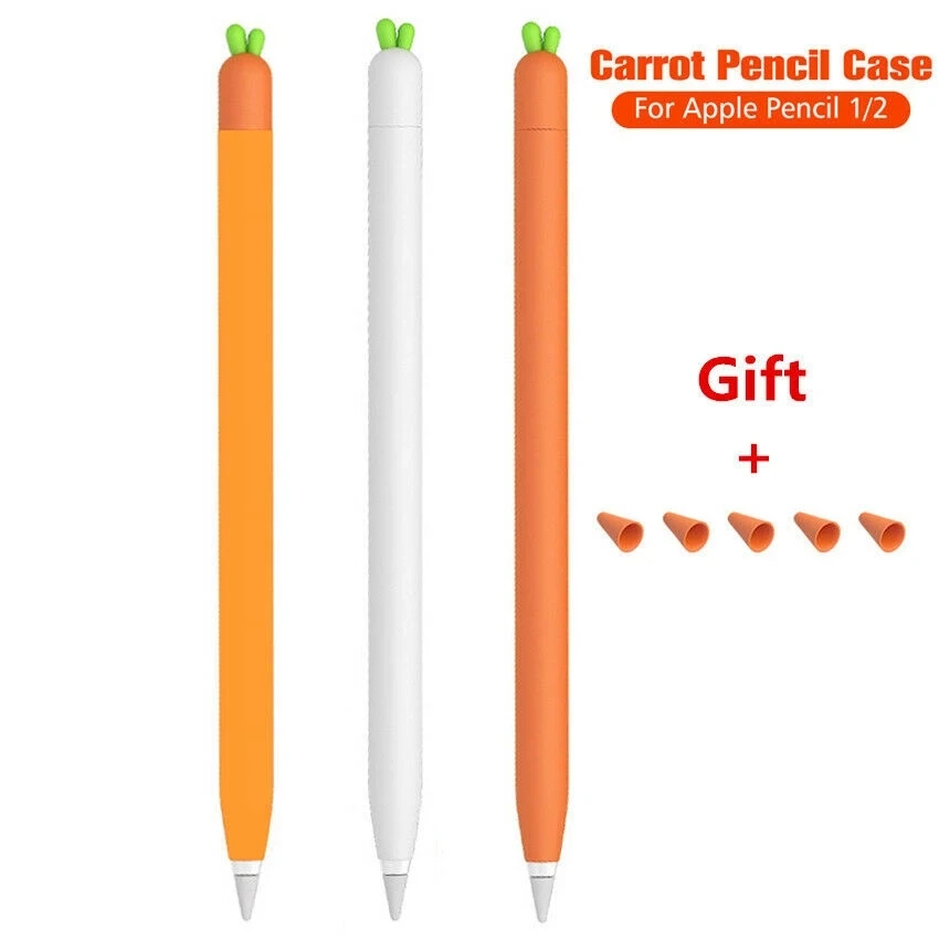 Cute Carrot Protective Pouch Cap Holder Silicone Nib Shell Cover Protective Case With 5Pcs Nib Caps For Apple Pencil 1/2 Skin