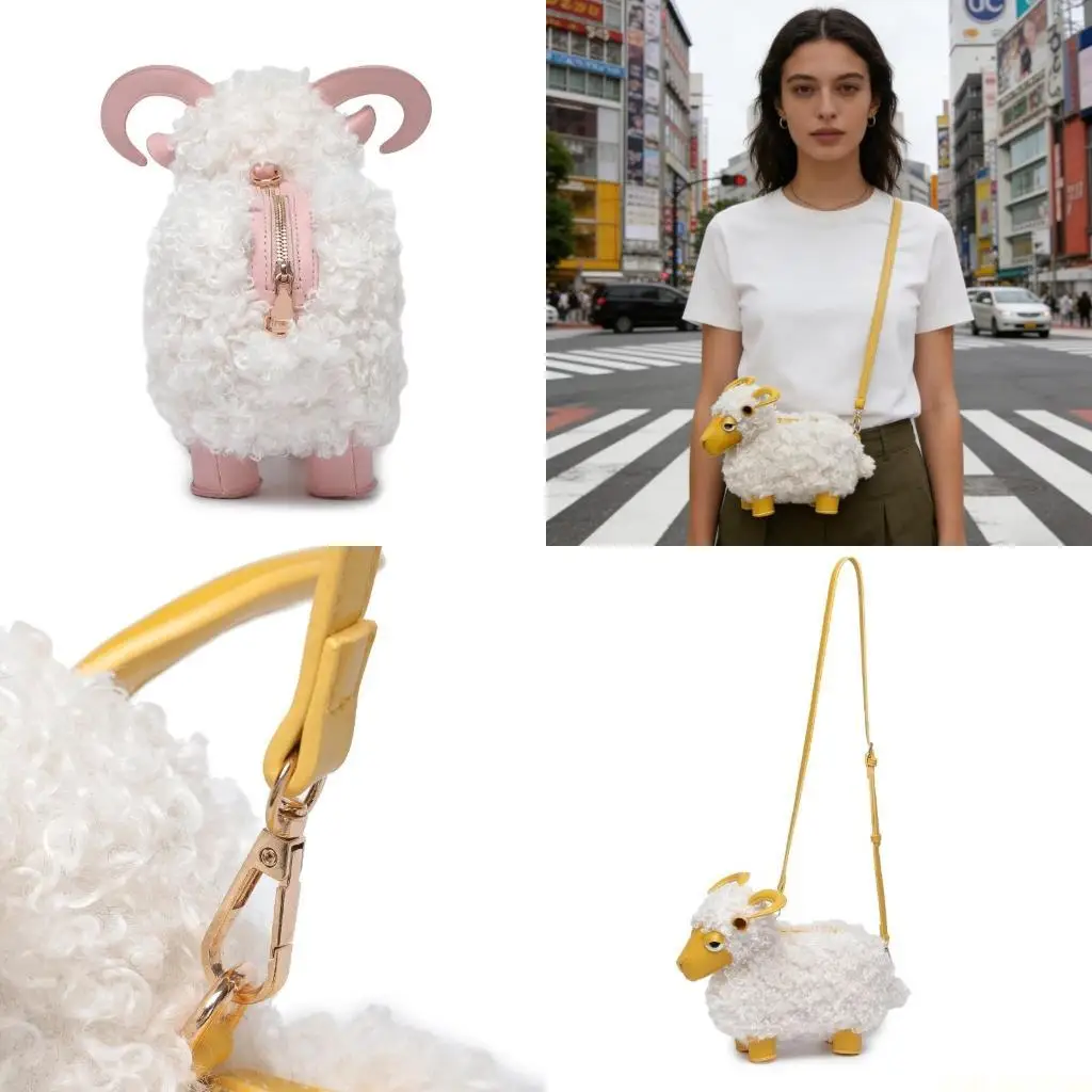 

X90D модная сумка через плечо в форме овцы из искусственной кожи и меха сумка через плечо с карманами легкого доступа, ремень