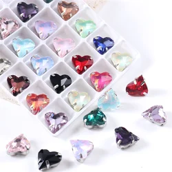 12x13mm Heart Shape Glass Crystal Sew On Rhinestones With Silver Claw  Flatback Stone for Clothing Accessories Shoes Diy