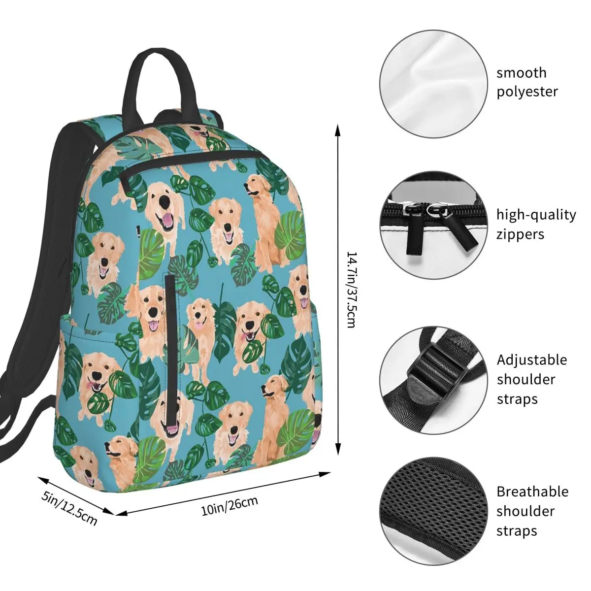 Golden Labrador Retriever Dog Tropical Backpack Student BookBag Kids School Bag Laptop Shoulder Bags Men Women
