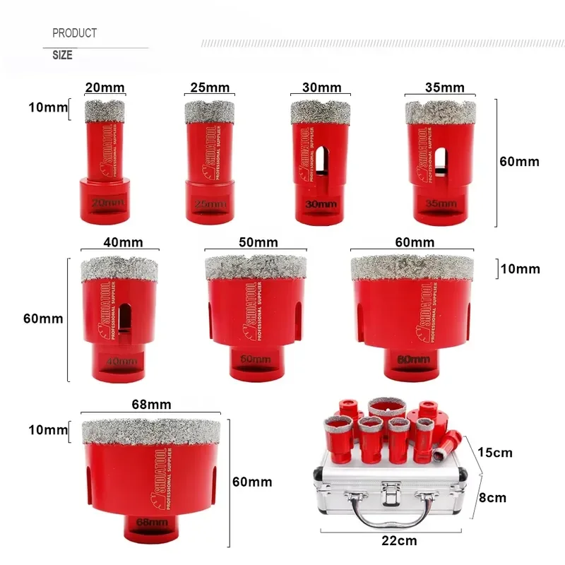 20+25+30+35+40+50+60+68mm Brocas Vacuum Brazed Diamond Core Drill Bit Set Diamond Drilling Bit Hole Saw Kit for Ceramic Tile