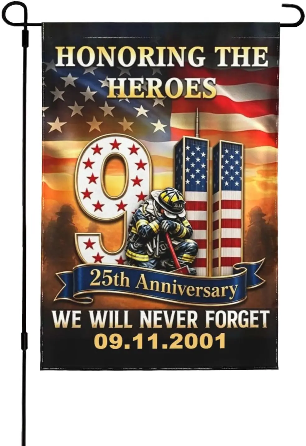 911 Never Forget flag 25th Anniversary Memorial Firefighters Tribute Garden Flags 12 * 18 In Double Side Banner No Flagpole llp