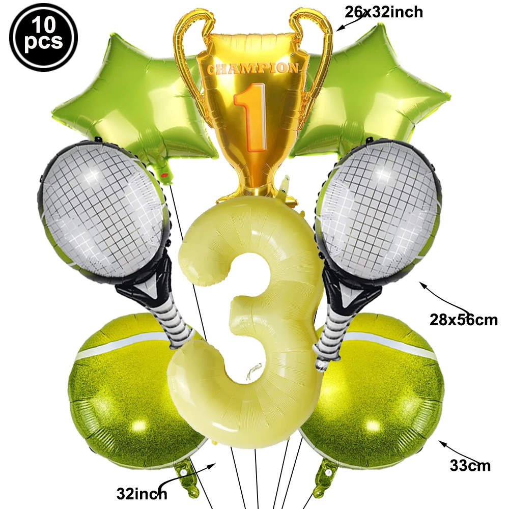 Tennis Ball Balloons Golden Trophy Balloons 32inch Yellow Number Foil Balloon Kids Birthday Sports Themed Party Decor Balloons