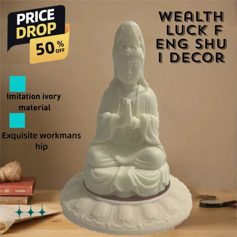 Lotus Guanyin,shakyamuni buddha statue Imitation ivory material  Home Room Office Wealth Luck Feng Shui Decor characterfigurines