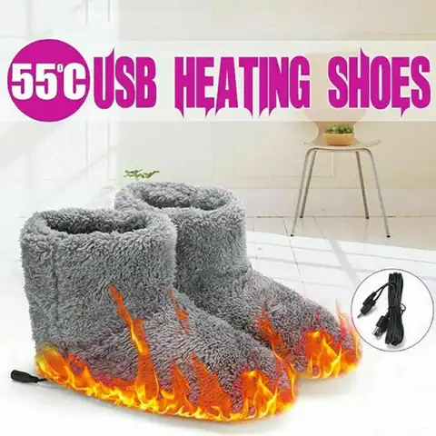 남녀공용 USB 전기 난방 신발, 편안한 봉제 발 워머 부츠, 따뜻한 난방 신발, 실내 야외 슬리퍼, 겨울