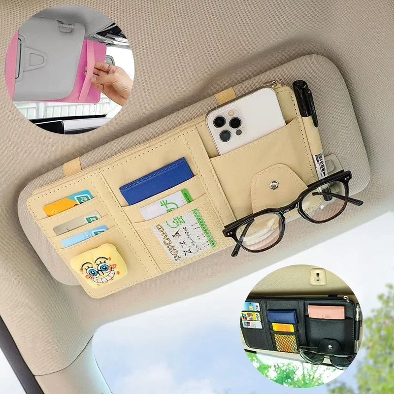 

Car Sun Visor Hanging Organizer Clip Pen Holder Business Card Holder Storage Box Sunglasses Clip Stowing Tidying Bag Accessories