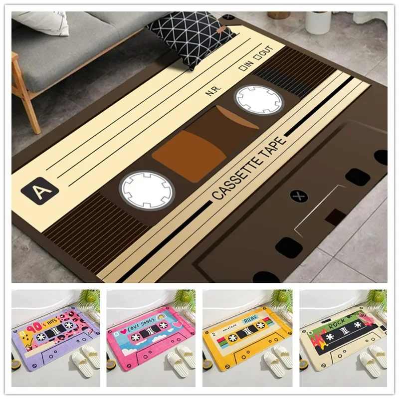 Retro 80s 90s Element Cassette Tape Bath Mat Washable Carpet For Shower Room Living Room Bedroom Non Slip Home Area Decor Rugs
