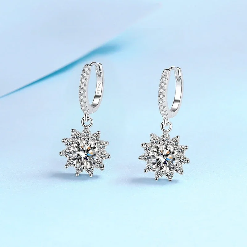 Platinum PT950 Holiday Gift Fine Jewelry of Earring 1/2ct Shiny Moissanite Vvs Diamond for Women Sunflower Drop Earrings To Girl