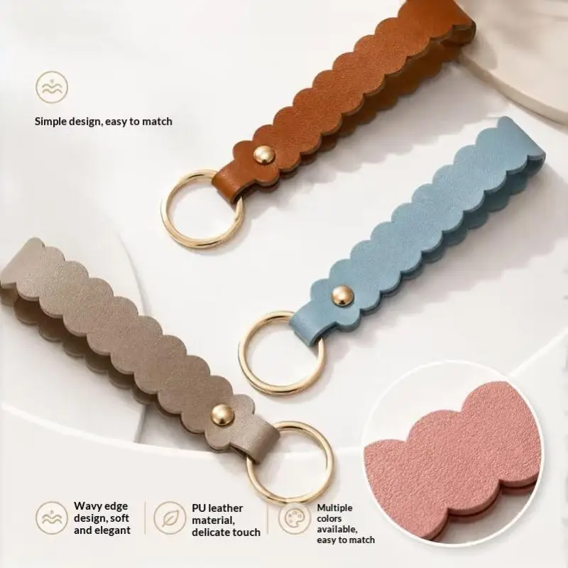 1 Stück Leder-Schlüsselanhänger mit Wellenkante, Mehrfarbiger Tragbarer Taschenanhänger für Frauen, Tägliches Geschenk – Detail 2