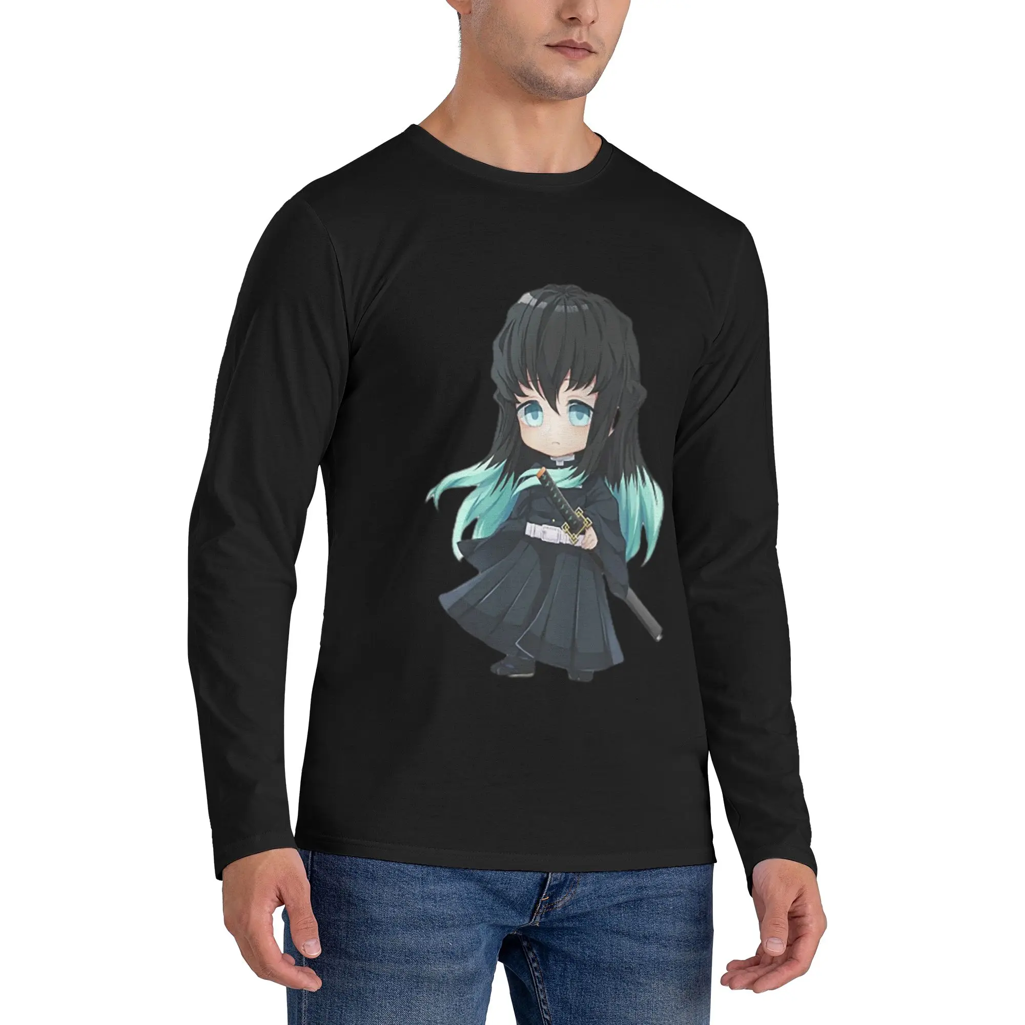 

Мужская футболка с длинными рукавами Chibi Pillar Muichiro Tokito, модные футболки с круглым вырезом, весенние и осенние мужские топы