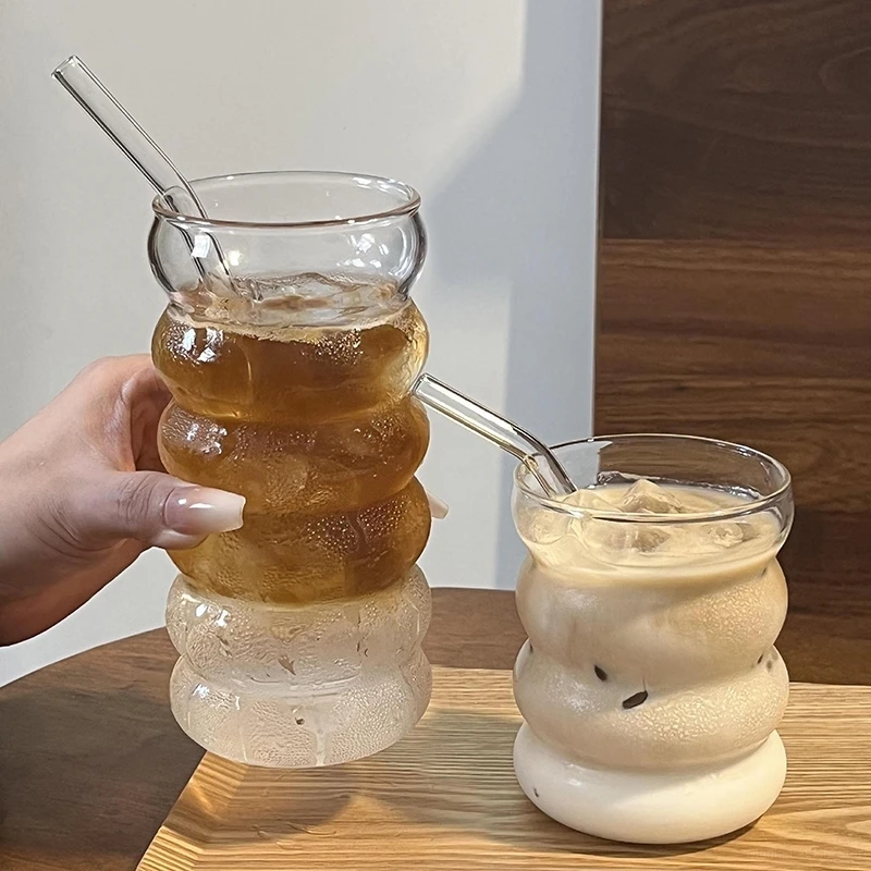 1/2 Uds taza de vidrio transparente taza de café INS vaso resistente al calor vasos para beber gafas de agua onduladas para bebidas de cóctel