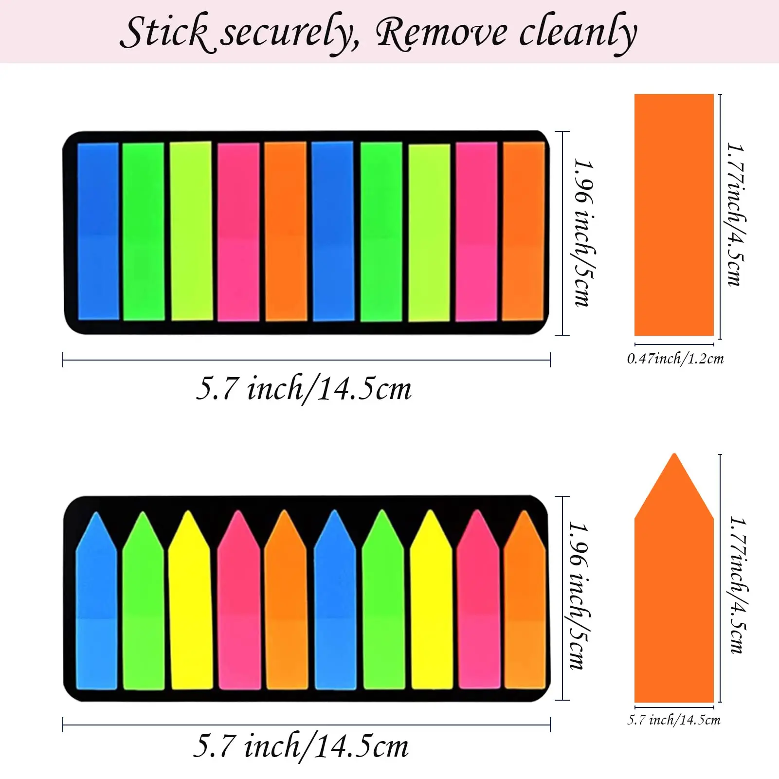 PET Page Markers Sticky Index Tabs, Bright Colors Arrow Flag Tabs for Book Annotation, Writable File Classification Labels