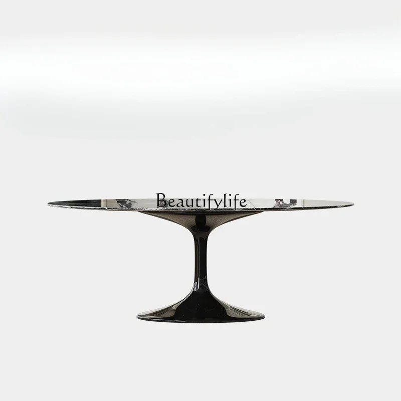 Modern light luxury high-end marble dining table oval villa luxury furniture