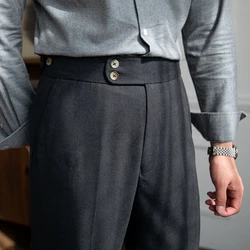 Mr. Lu San Autumn and Winter Thick All-match Casual Pants Retro Warm Business Pants Retro High Waist Adjustable Pants for Men