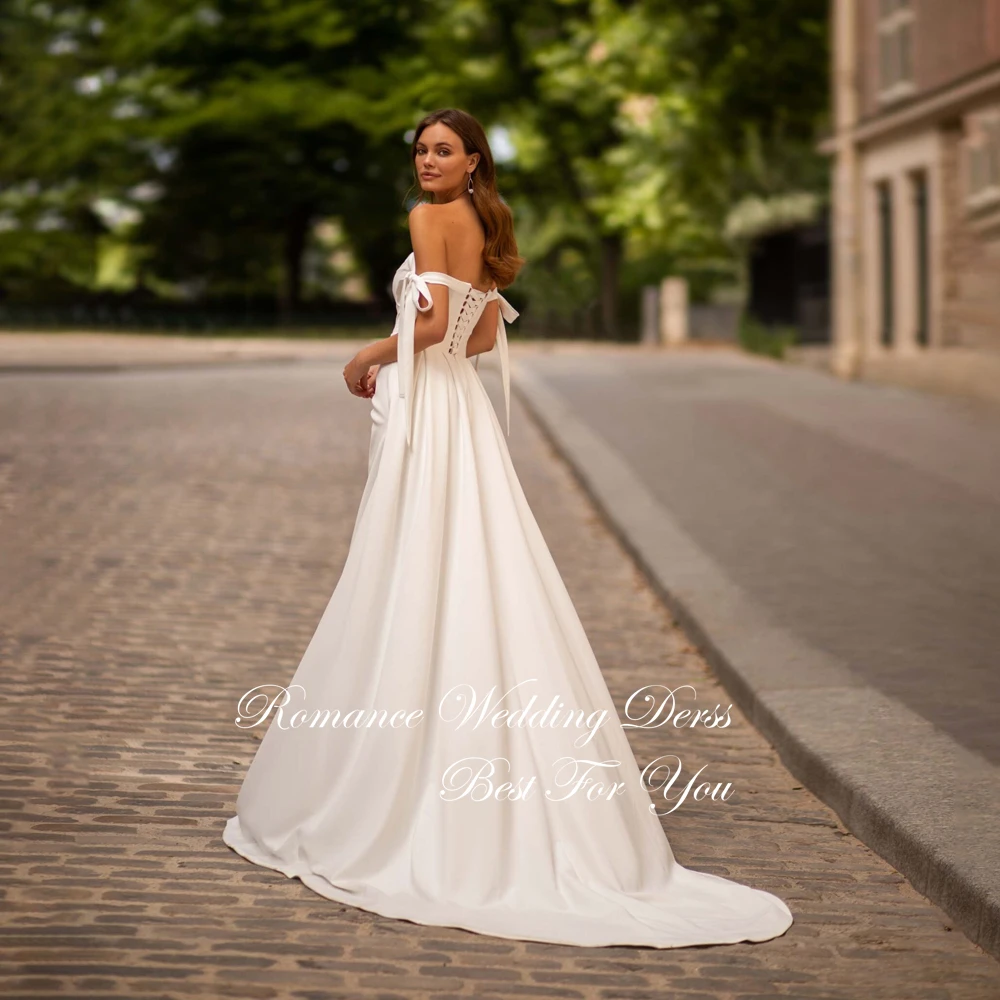 Vestido De Novia De sirena plisado, Sexy, con hombros descubiertos, lado alto, espalda abierta, lazos con cuello en V, Vestidos De Novia personalizados