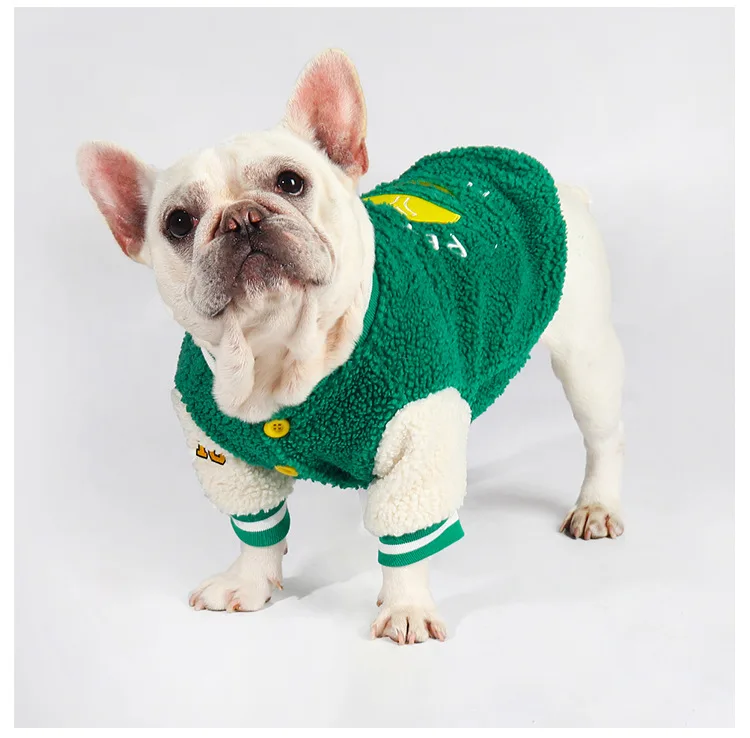 Winter New Colorful Lambswool Warm Pet Baseball Suit Padded Thickened Dog Coats French Bulldog Schnauzer Small Dog Clothes