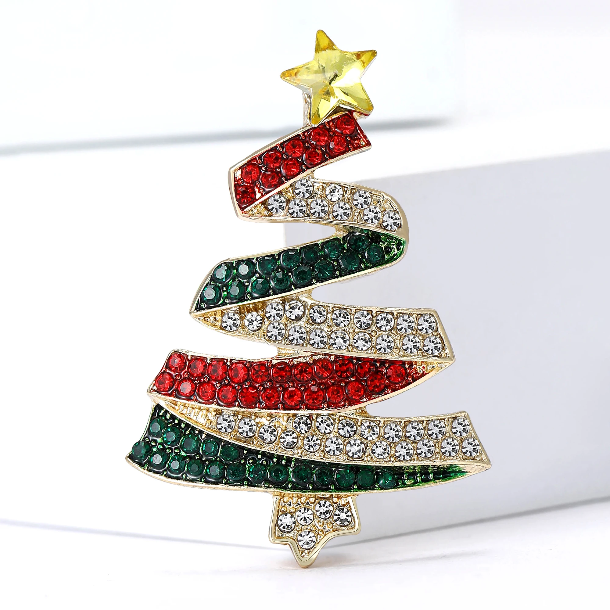 Christmas Classic Rhinestone Tree Brooches for Women Unisex Plant Pins Event Party New Gifts Decoration Clothes Accessories
