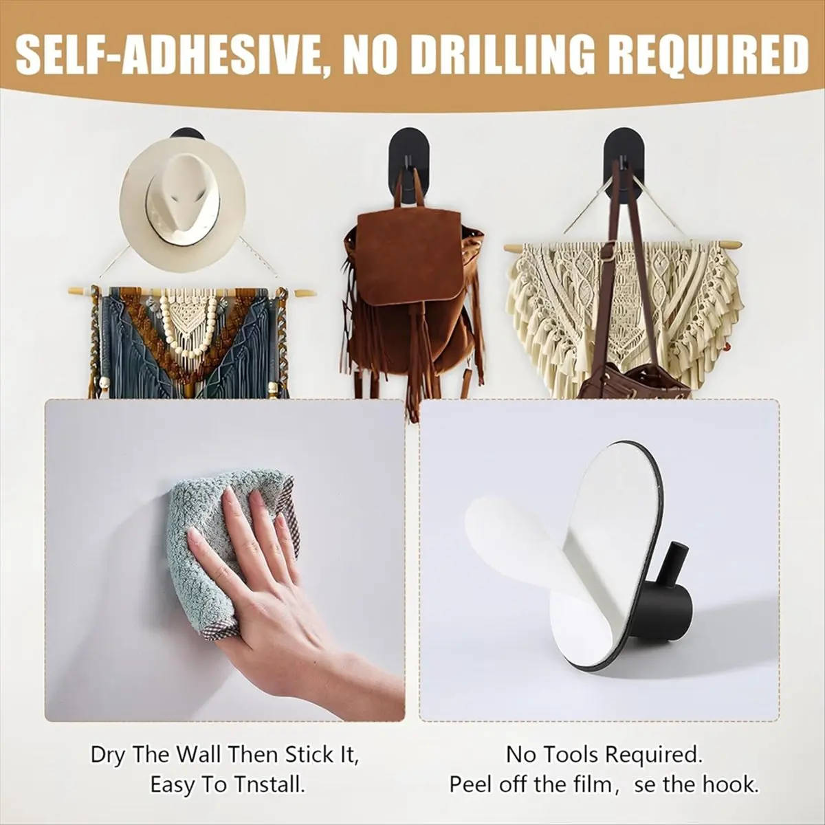 A56K 6PCS Self Adhesive Hooks Heavy Duty Adhesive Towel Wall Shower Hook for Bathrooms Door Coat Hook Hangers Stick on Hooks