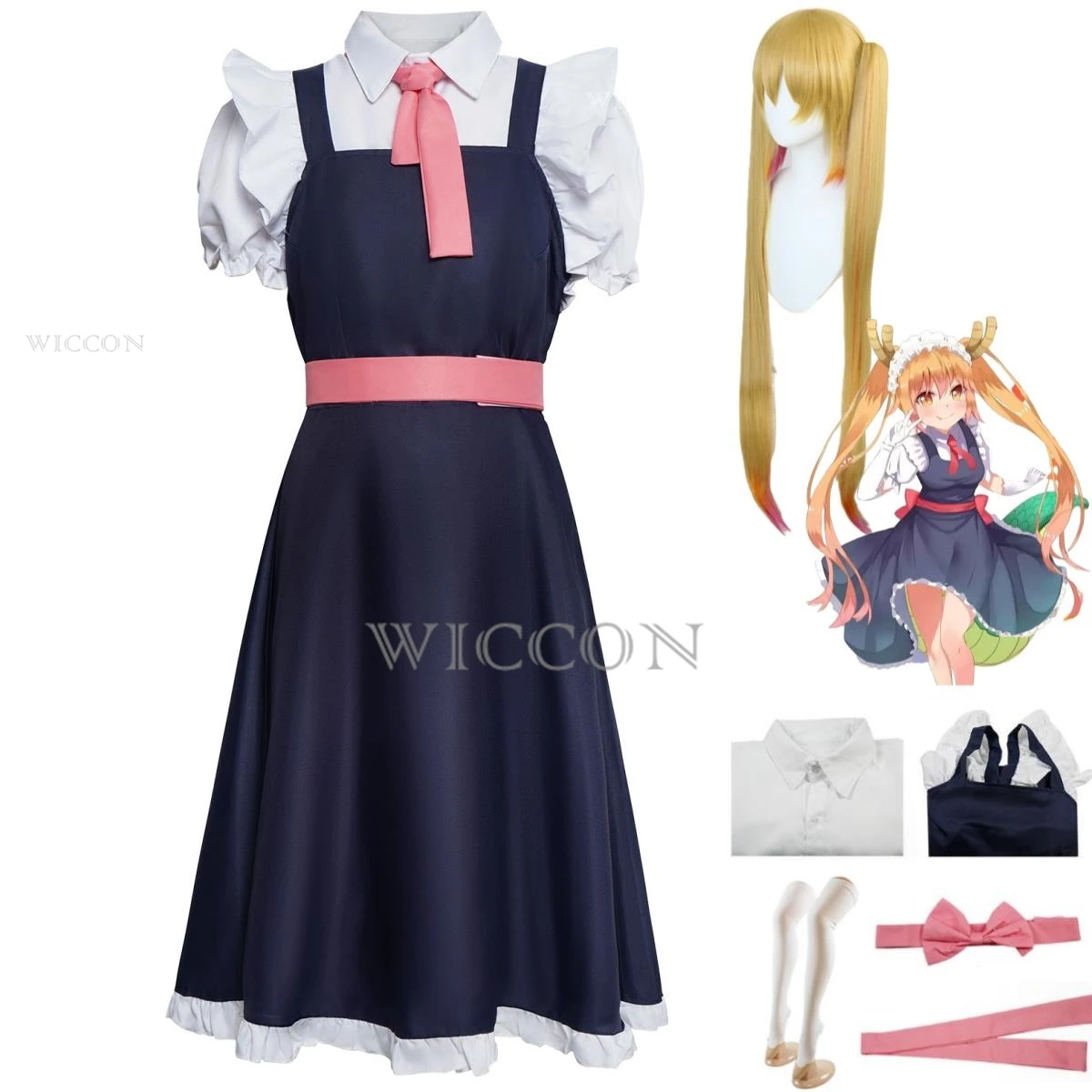 

Anime Miss Kobayashi's Dragon Maid Tohru Cosplay Costume Wig Maid Attire Camisole Skirt Woman Kawaii Halloween Christmas Suit