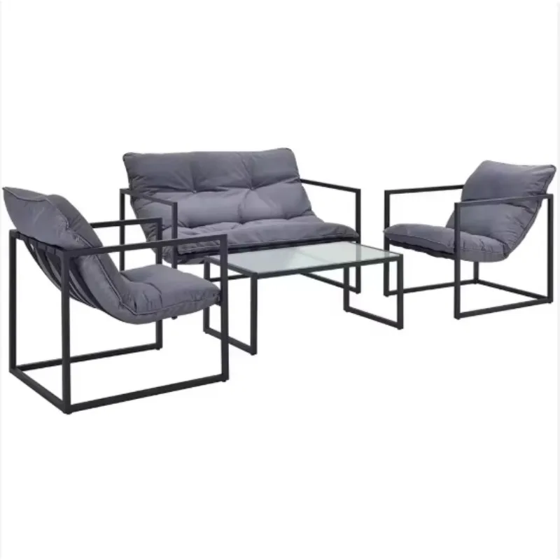 Modern Outdoor Metal Garden Furniture Set with Waterproof Cushions-Table Chairs Sofas for Balcony Patio Gym & Entry Use