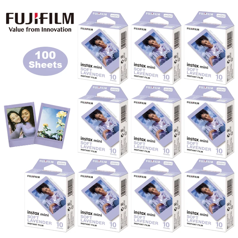 

10-100 Sheets Fujifilm Instax Mini Color Film Soft Lavender Film Photo Paper For Mini 12 11 9 8 7+ 40 Evo Link 2 Instant Camera