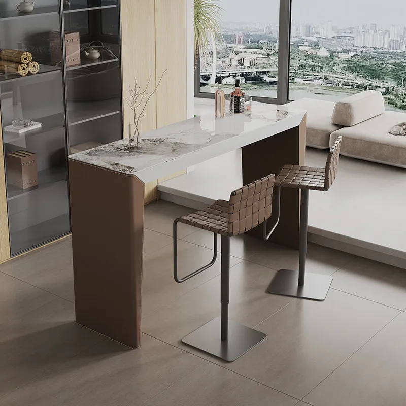 

Барный стол из натурального камня в стиле лайт-люкс, простой современный дизайн, для гостиной, с обивкой из натуральной кожи, из массива дерева, для дома, с функцией перегородки