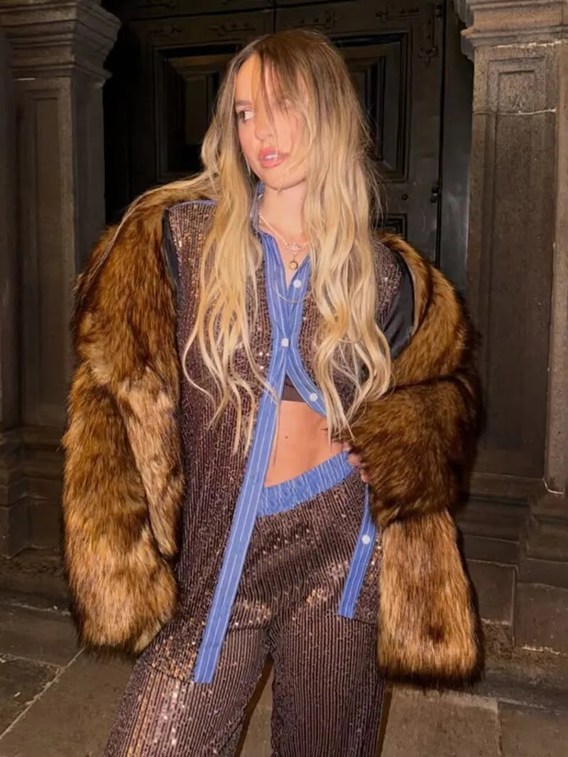 2025 New Loose Casual Sequin Blazer And Wide-Leg Pants Two-Piece Set Tops For Women Casual Women Pants Set 2025 New Fashion BA7Q