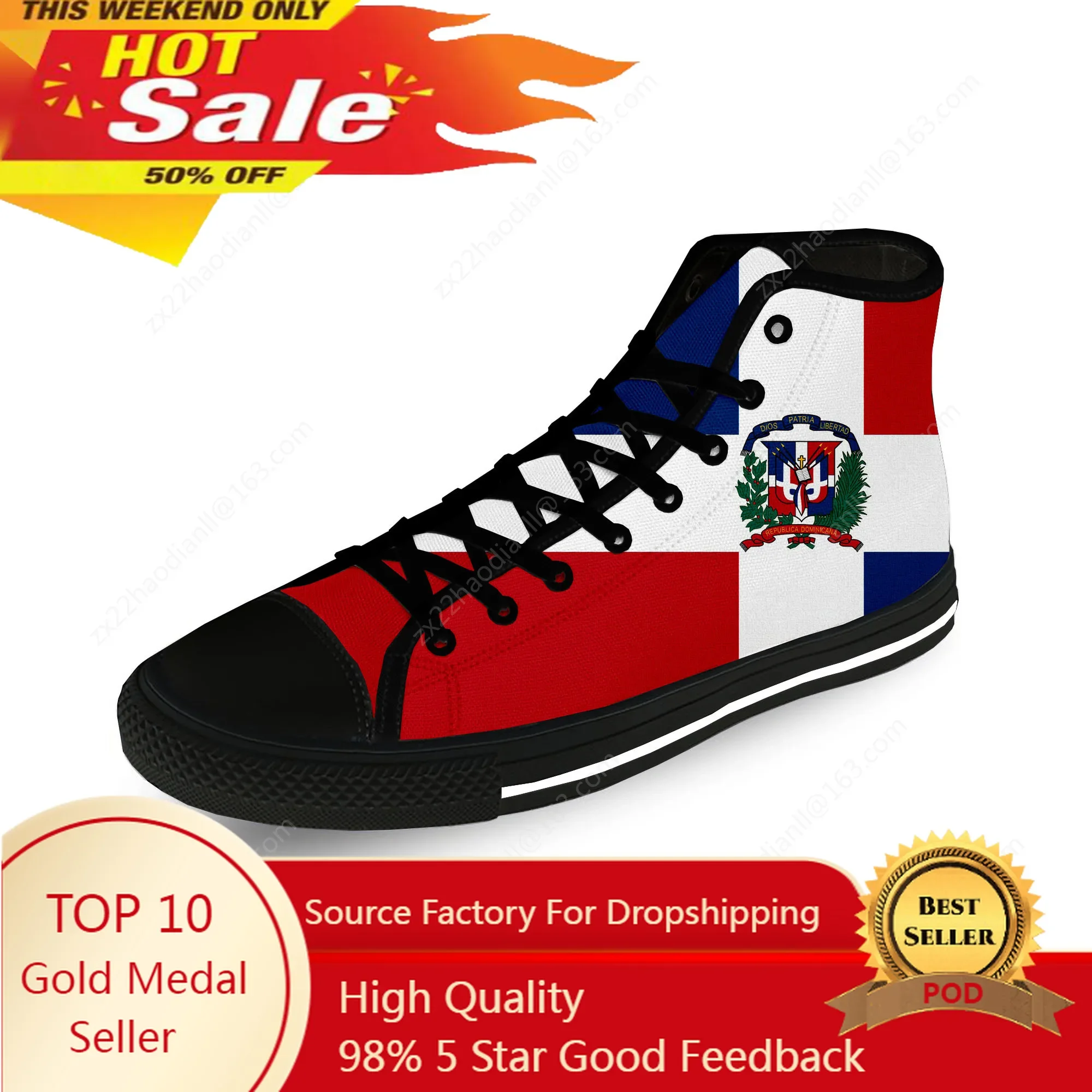 

Dominican Republic Pride Flag Patriotic Casual Cloth 3D Print High Top Canvas Shoes Men Women Lightweight Breathable Sneakers