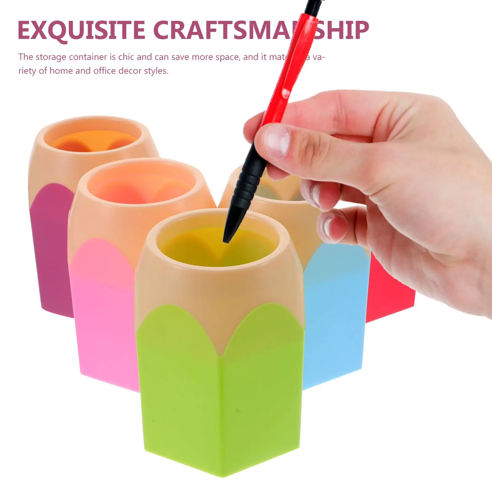 

5 Pcs Contrast Color Pen Holder Desk Organizer Crayon Shaped Container Colored Pencils Cute Dispenser Cup Large Capacity Student