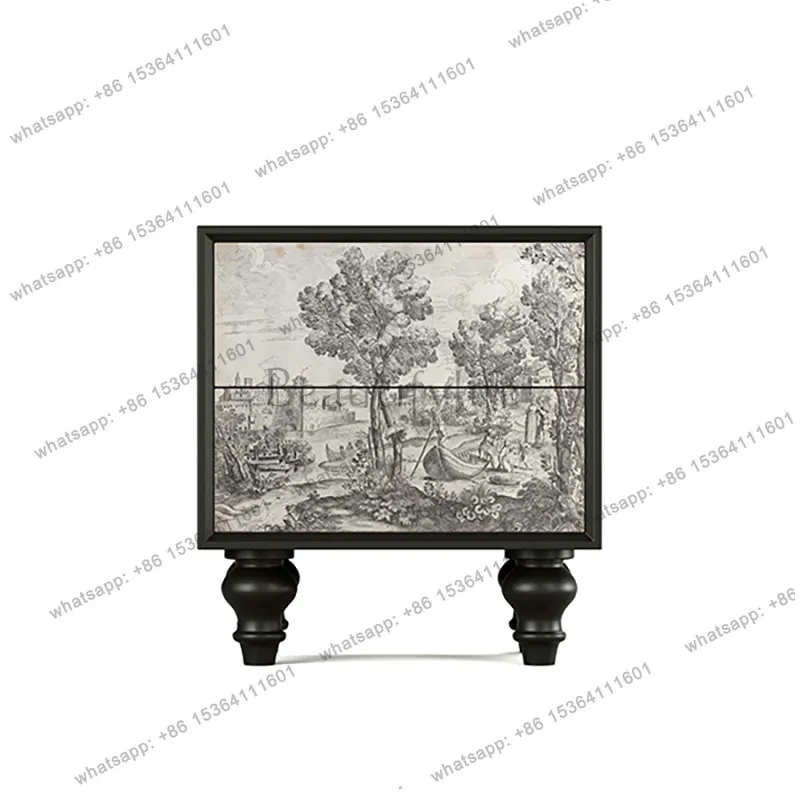 

French retro solid wood bedside table, bedroom household small side few bedside drawer cabinet