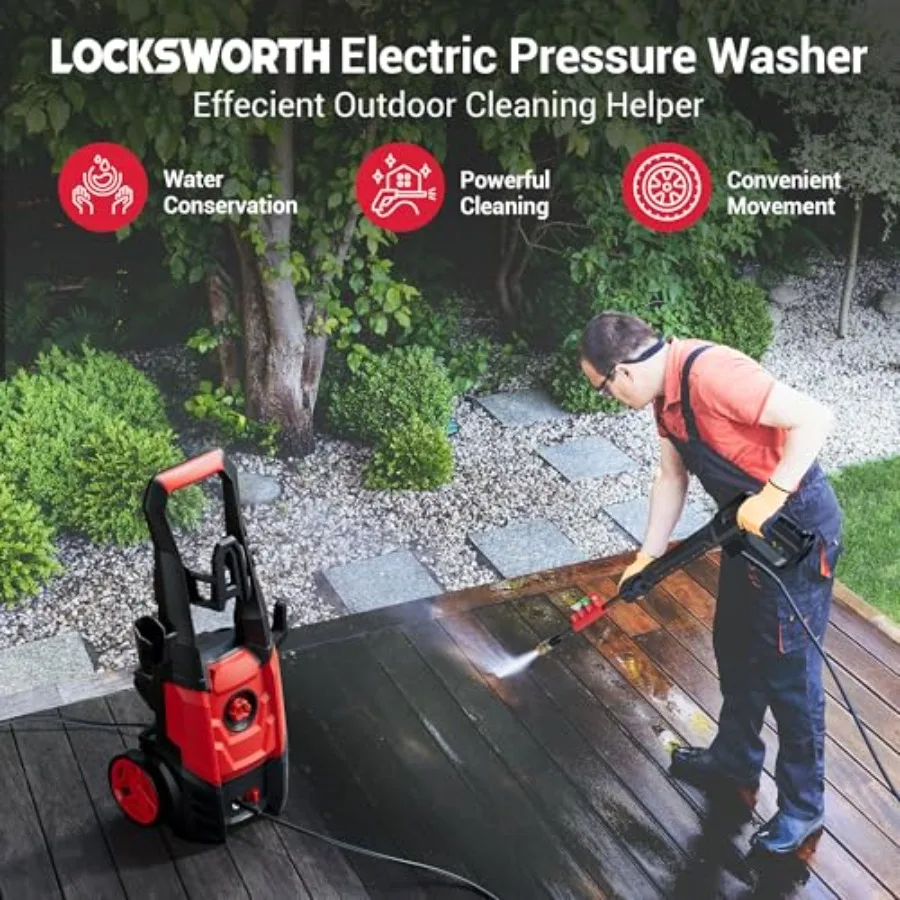 Portable Electric Pressure Washer with Foam Cannon and 4 Quick Connect Nozzles for Efficient Outdoor Cleaning of Cars Driveways