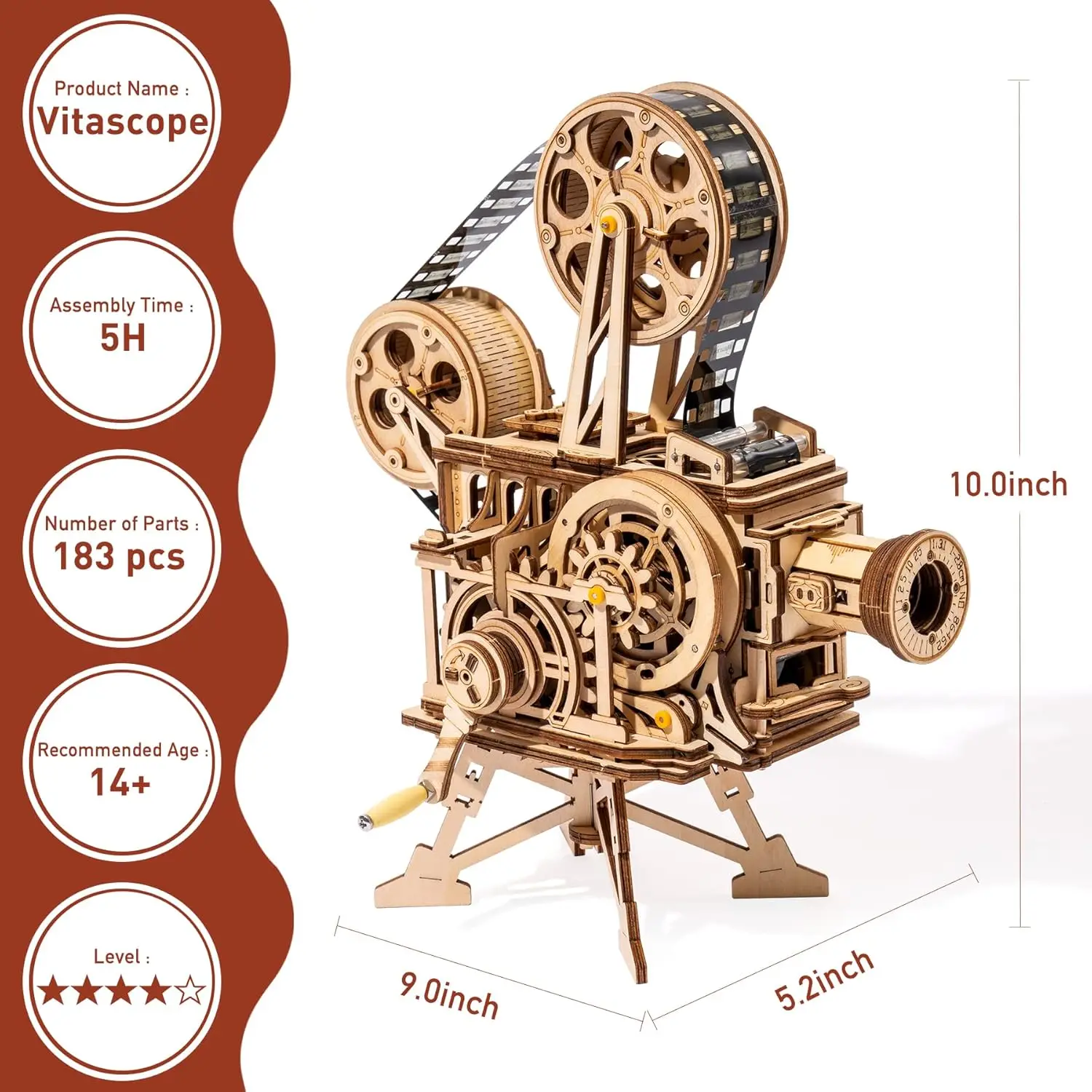 Robotime ROKR proiettore a manovella Film classico vitasface 3D Puzzle in legno modello di costruzione giocattoli per bambini adulto LK601