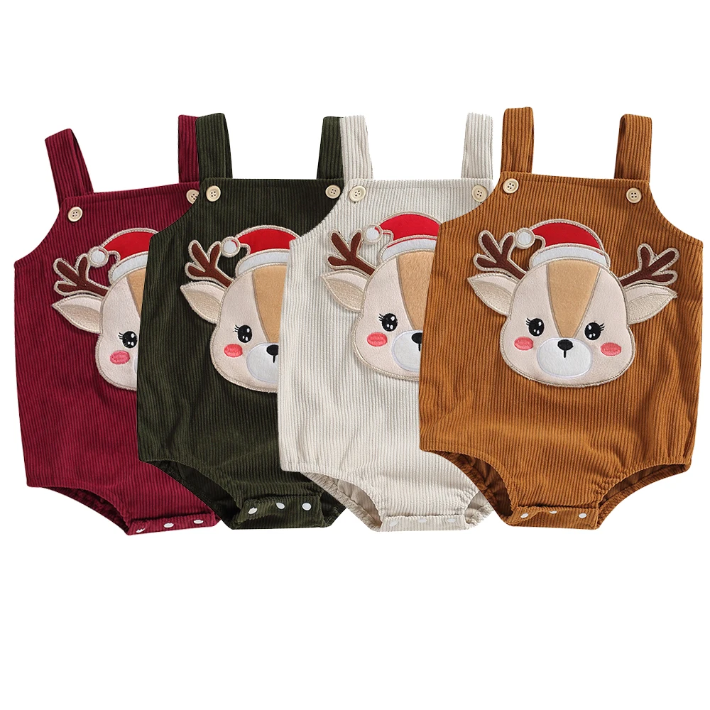 

0-18M Christmas Baby Boy Girl Rompers Infant Winter Corduroy Embroidery Deer Jumpsuit Overalls Xmas Costumes