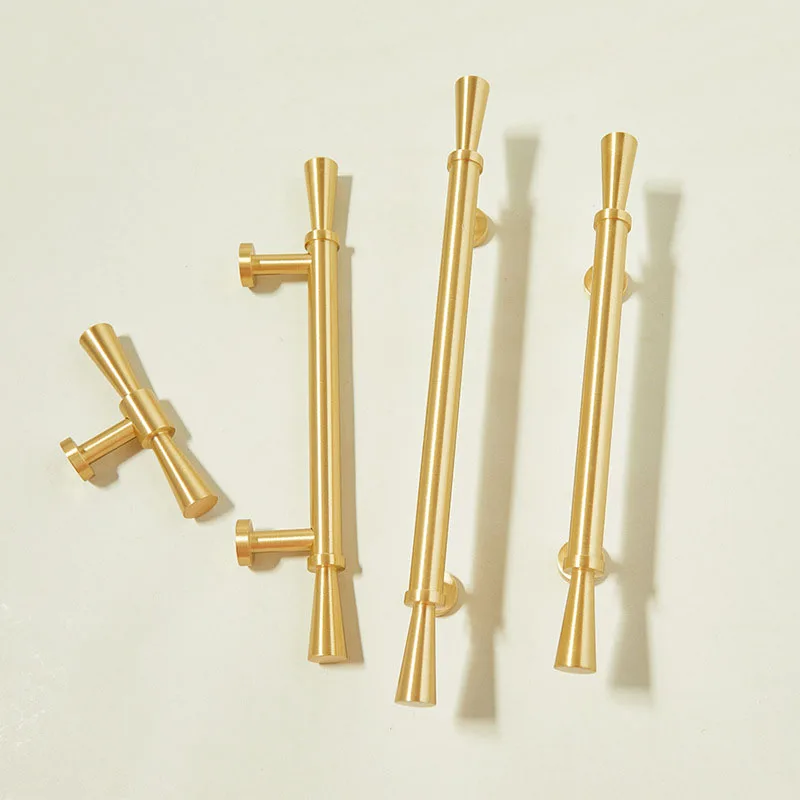 Gold Brass Cabinet Handle Brass Wardrobe Pull Bar Simple Modern Drawer Knob T Bar American European Furniture Door Hardware