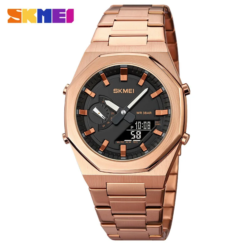 Men Hexagon Watch Patchwork Gold Color Watches Business Watch metal quartz wristwatch