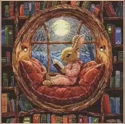 The cute rabbit reading a book Sewing kit 18CT14CT Unprinted Cross Stitch Kits Embroidery Art DIY Handmade Needlework Home Decor
