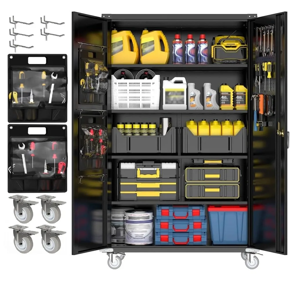 Rolling Metal Garage Storage Cabinet, Lockable, 72